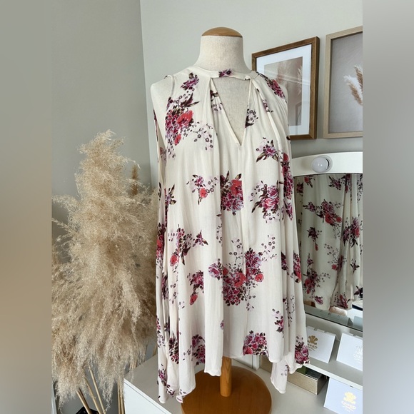 Free People Tree Swing Cream Pink Floral Mini Dress Tunic With Pockets Size S/M - Picture 4 of 17